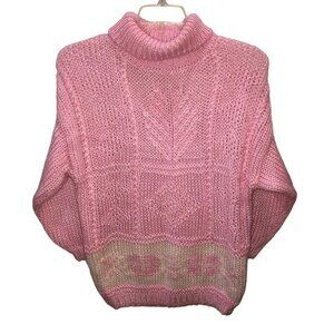 Exclusive Imports Womens Large Pink Knitted by Hand Turtle Neck Pullover Sweater